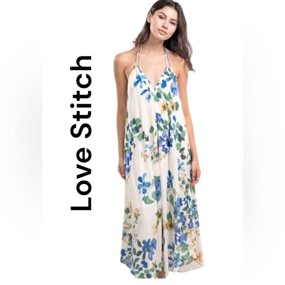 Lovestitch Floral Halter Tie Midi Maxi Dress Sz S/M - Picture 1 of 7